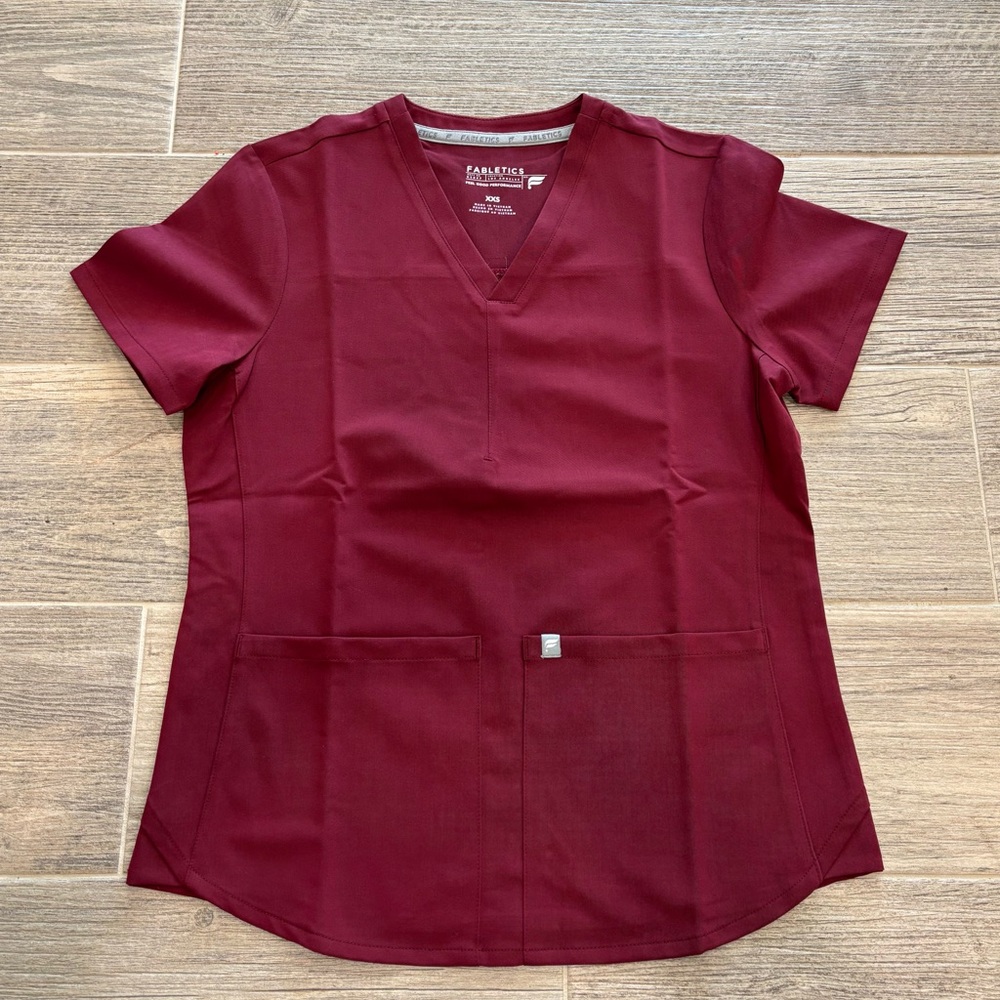 Fabletics Women's Burgundy (Wine) V-Neck Short Sleeve Scrub Top